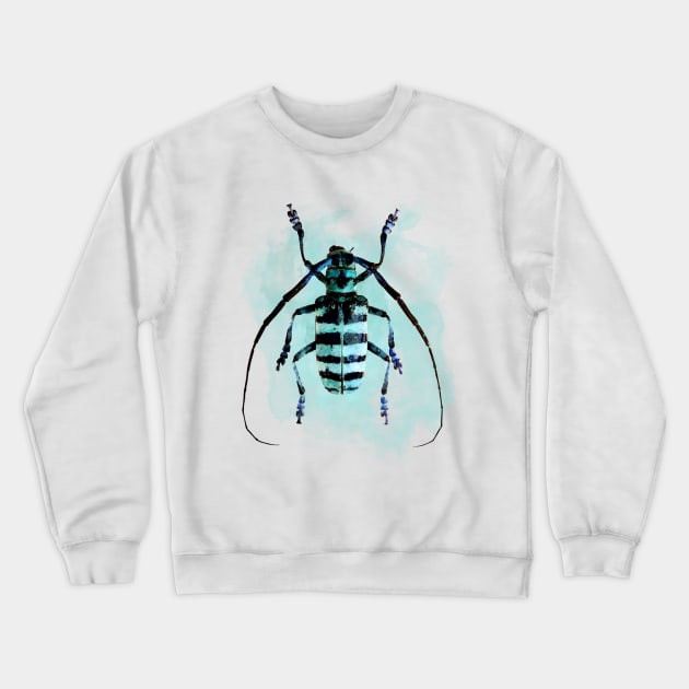 Dramabite Watercolor beetle illustration colourful blue cyan insect animal Crewneck Sweatshirt by dramabite